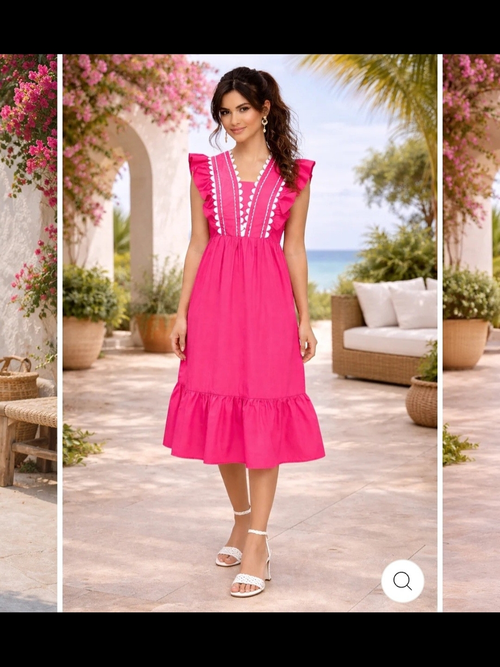 Women's Pink Ruffle-Trim Midi Dress
